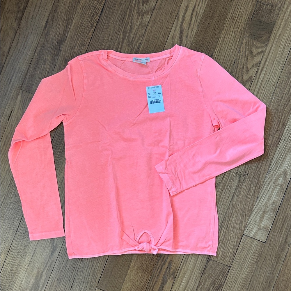 CrewCuts Neon Coral Long Sleeve Tie Front Top